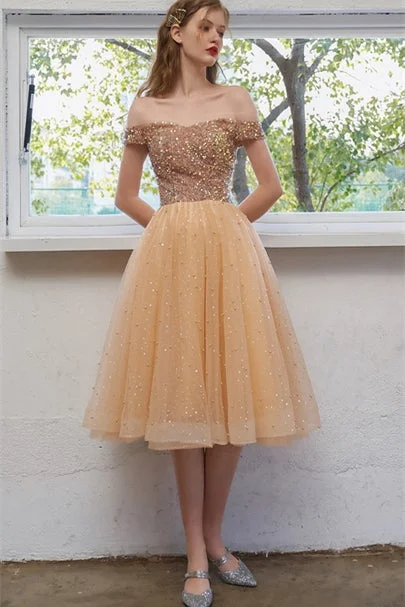 Price Fest luxury dressOff the Shoulder Short Gold Party Dress