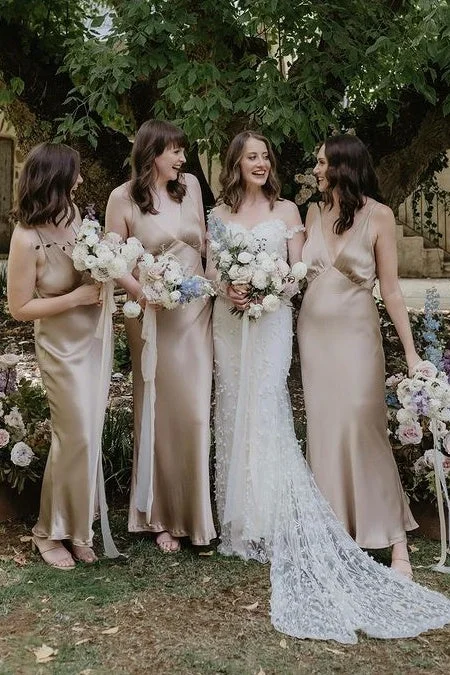 Mega Sale casual summer dressSatin V-Neck Sleeveless Empire Bridesmaid Dress
