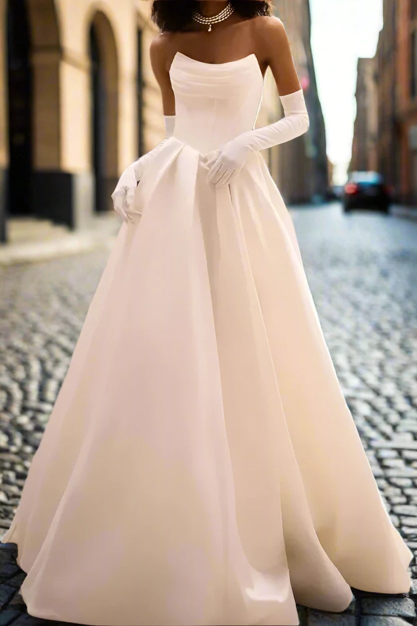 Buy More, Save More form-fitting dressStrapless Empire Satin A-Line Wedding Dress With Train