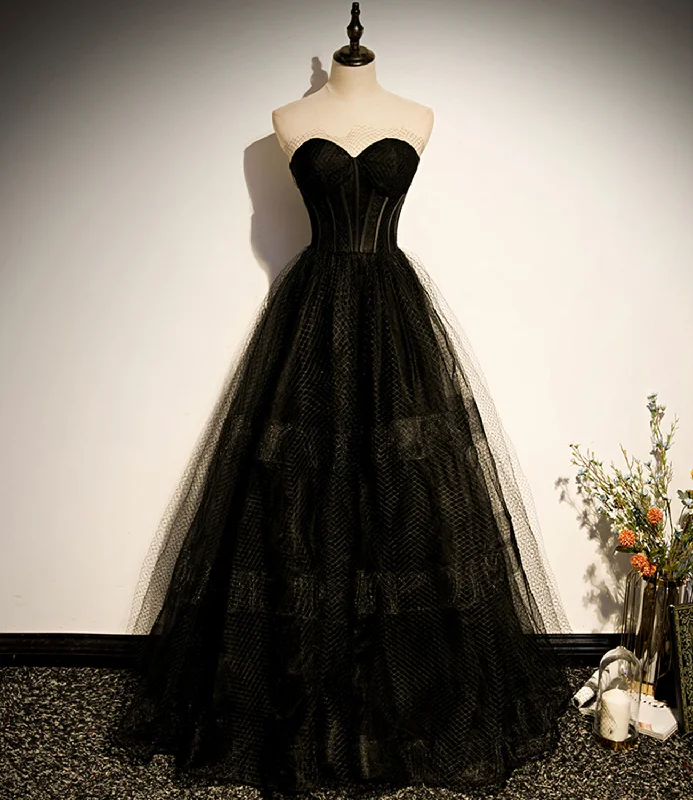 New Deals summer dressBlack tulle long A line prom dress black evening dress s68