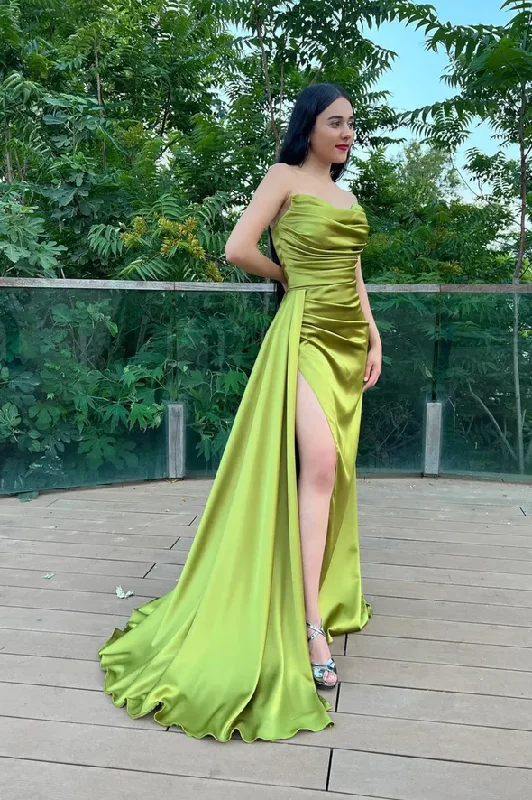 Major Savings trendy dressGreen satin long prom dress mermaid evening dress Y242