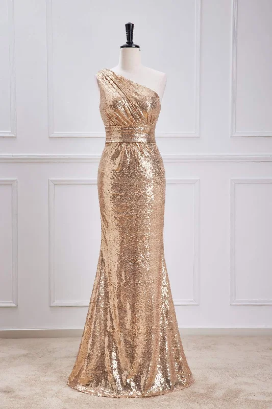 Fantastic Offers pleated dressChampagne One Shoulder Sequins Mermaid Long Prom Dress Fantastic Offers pleated dressChampagne One Shoulder Sequins Mermaid Long Prom Dress