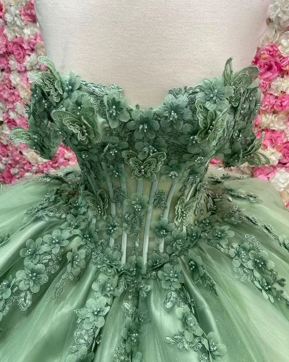 Take Advantage silk dressSweetheart Sage Green Quinceanera Dresses Butterfly Applique Ball Gown Tulle Sweet 16 Dress A-line Lace Up Luxury Prom Dress Y4341