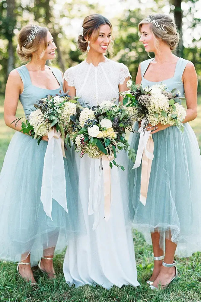 Inventory Reduction structured dressSquare Sleeveless Two Tone A-Line High Low Bridesmaid Dress