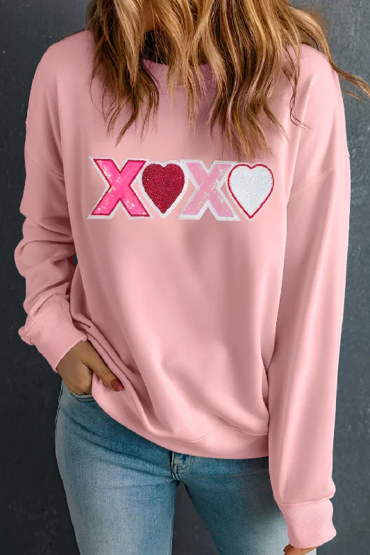 Today’s Special high-fashion hoodiesporty casual hoodieValentine’s Day XOXO Round Neck Long Sleeve Sweatshirt