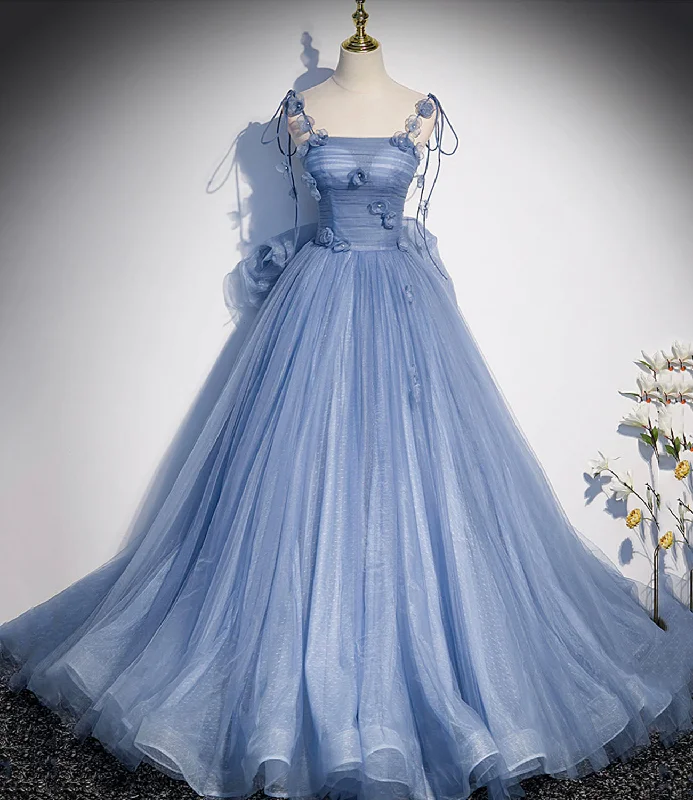 New Deals chic dressBlue tulle long A line prom dress blue evening dress s51