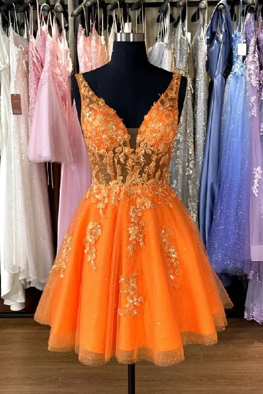 Bargain Bin v-neck dressV Neck Flower Straps Appliques Mini Formal Dress