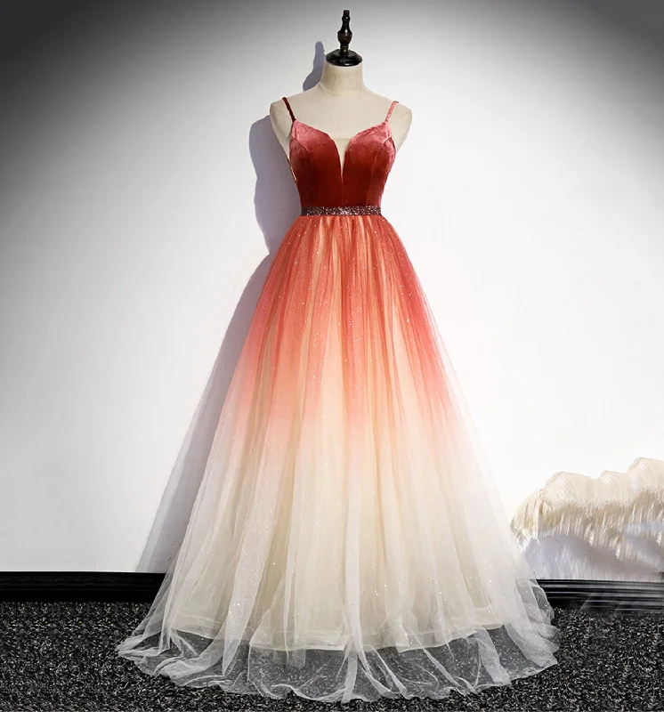 Price Drop Alert comfy maxi dressA line v neck tulle evening dress s74