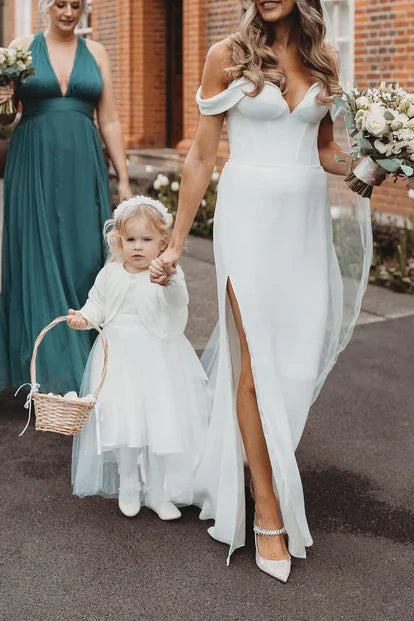 Don't Wait chic shift dressV-Neck Off-Shoulder Satin Trumpet Long Wedding Dress