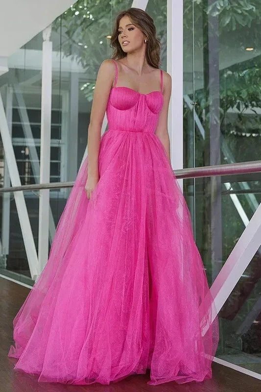 Discount Mania long sleeve dressCute Tulle A-Line Sweetheart Spaghetti Straps Prom Dress