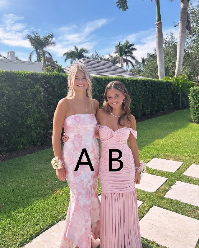 Bonus Savings evening dressDifferent Style Prom Dress,Pink Sheath/Column Graduation Dress with Pleated,Pink Print Floral Formal Dress Y4361