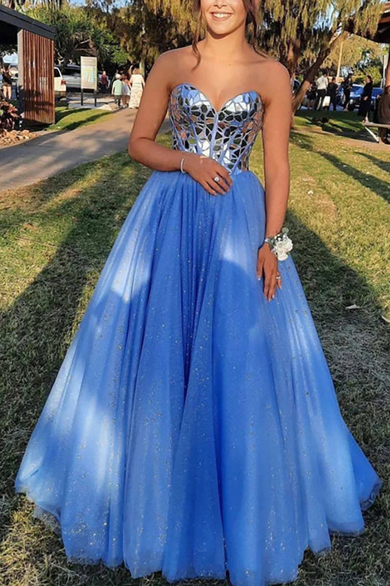 Final Sale printed dressSweetheart Strapless Two Tone A-Line Glitter Beaded Prom Dress