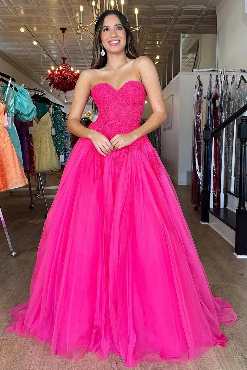 New Deals high-waisted dressA-Line Sweetheart Strapless Empire Appliques Tulle Prom Dress