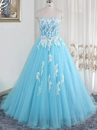 Limited Availability Ball Gown Prom Dresses Sweetheart Short Train Light Sky Blue Long Prom Dress Evening Dress JKL647