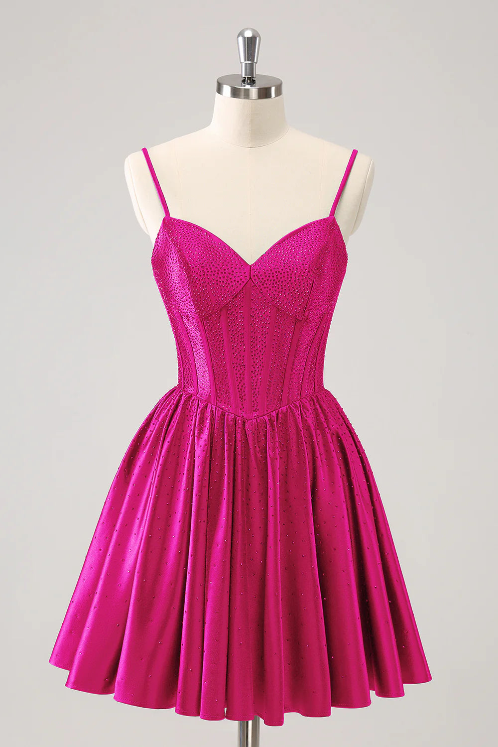 Daily Deals elegant shift dressGlitter Satin A-Line V-Neck Spaghetti Straps Beaded Homecoming Dress