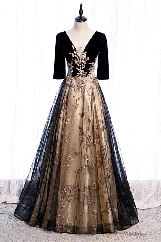 Major Savings long-sleeve floral dressV Neck Long Sleeves Beaded Appliques Long Formal Dress