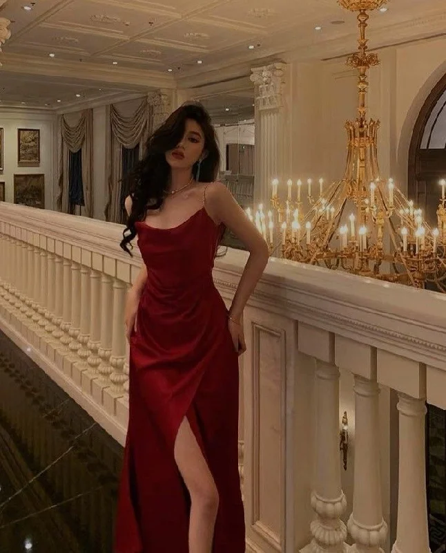 Value Deals sleek midi dressSexy red high split side long evening prom dress Y4103