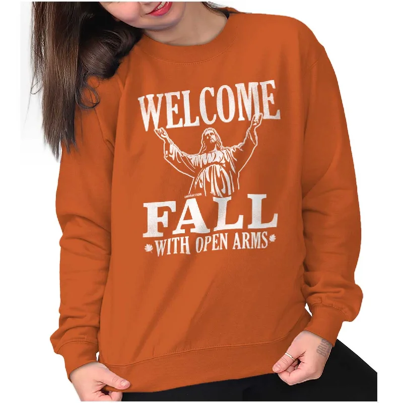 Instant Discount lightweight pullover hoodiecool activewear hoodieWelcome Fall Crewneck Sweatshirt