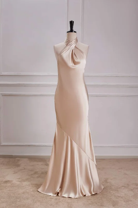 Price Drop comfy maxi dressChampagne Crossed Halter Mermaid Ruffled Satin Long Bridesmaid Dress Price Drop comfy maxi dressChampagne Crossed Halter Mermaid Ruffled Satin Long Bridesmaid Dress
