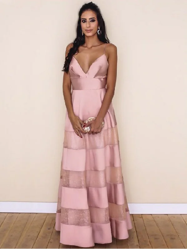 Today’s Deal Sexy Prom Dresses A Line Spaghetti Straps Floor-length Lace Pink Chic Prom Dress JKL607