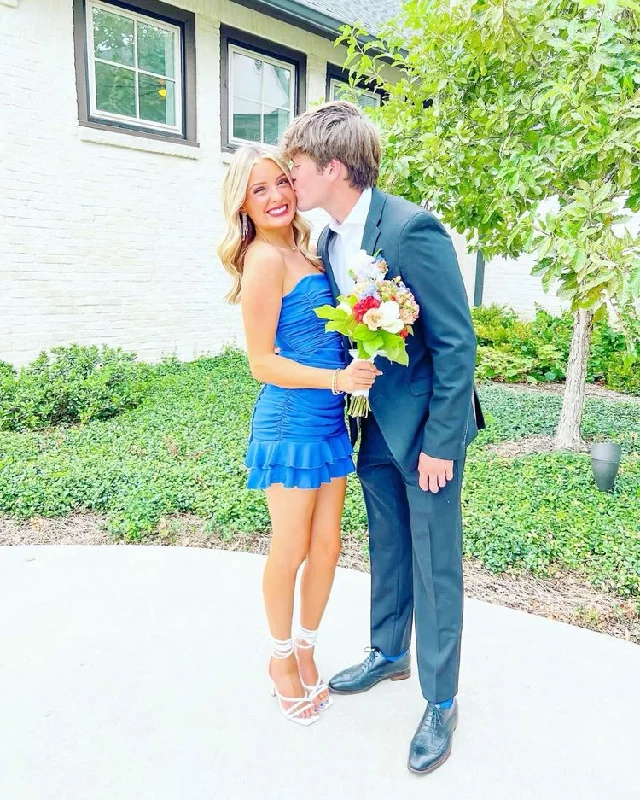 Daily Deals lace dressLovely Strapless Royal Blue Homecoming Dress,Cocktail Dress Y4330