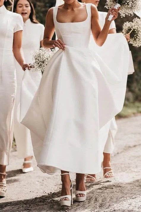 Final Sale chic shift dressSquare Satin A-Line Empire Sleeveless Long Wedding Dress