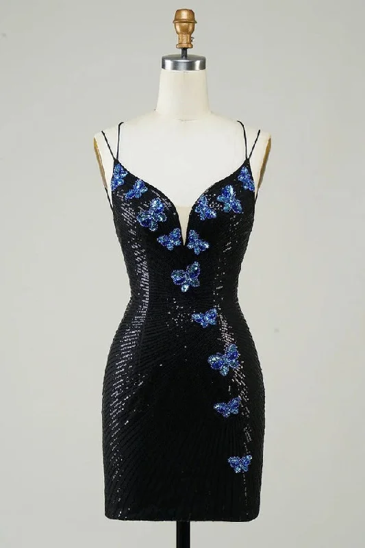 Limited Availability layered dressBlack Glitter Tight Homecoming Dress With Sequins Butterflies Limited Availability layered dressBlack Glitter Tight Homecoming Dress With Sequins Butterflies