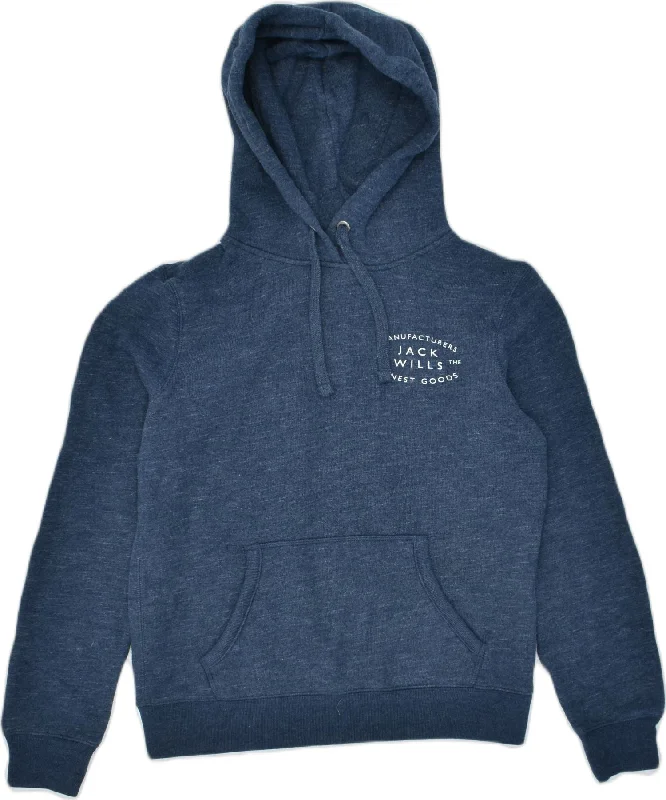 Daily Deals trendy zip-up hoodieJACK WILLS Womens Graphic Hoodie Jumper UK 8 Small Navy Blue Cotton Sports