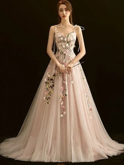 Deal Dash Open Back Prom Dresses Spaghetti Straps Aline Long Blush Pink Simple Prom Dress JKL1544