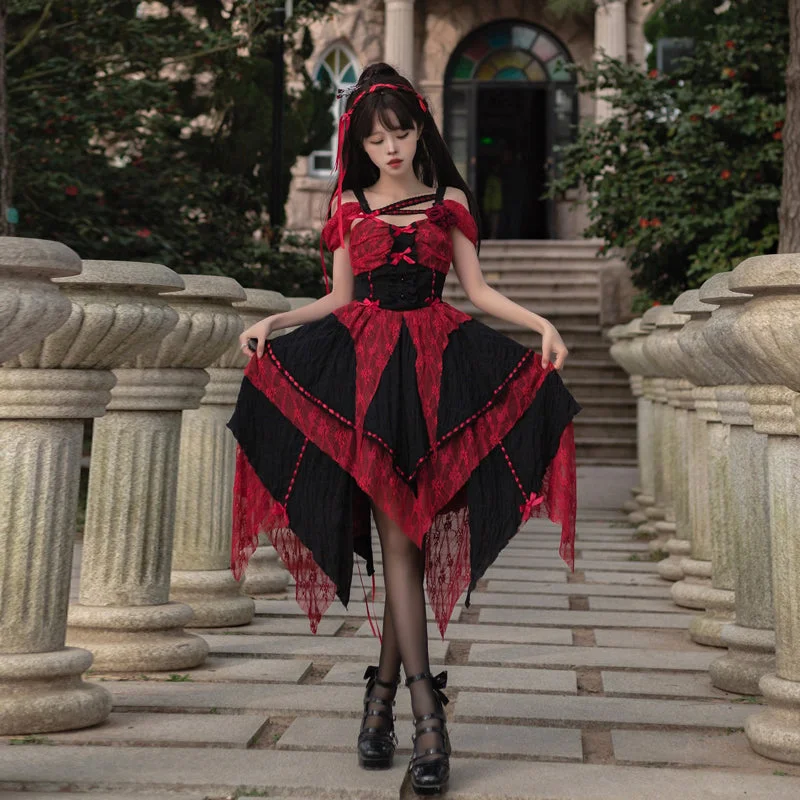 red JSK+fish-bone petticoat