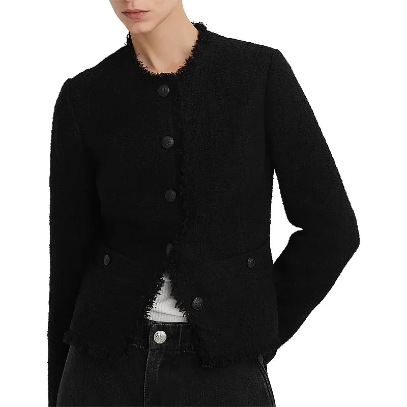 Midnight Madness fashionable quilted coatWomens Wool Frayed Hem Soft Shell Jacket