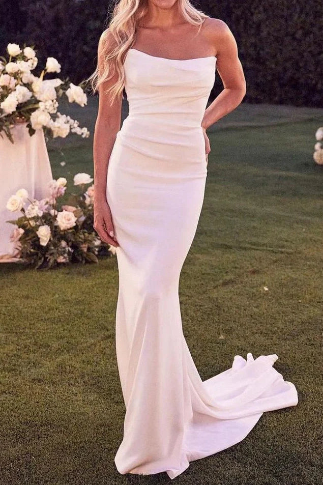 Sneak Peek Sale statement dressStrapless Empire Fitted Ruched Long Satin Wedding Dress Sneak Peek Sale statement dressStrapless Empire Fitted Ruched Long Satin Wedding Dress