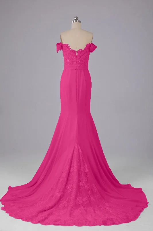 Bonus Savings Off The Shoulder Hourglass Court Train Bridesmaid Dresses