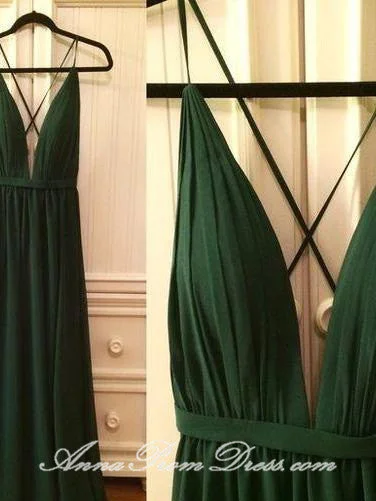 Bargain Bin Dark Green Prom Dresses Spaghetti Straps Aline Ruffles Sexy Long Simple Prom Dress JKL592