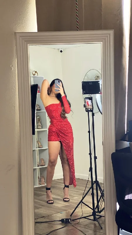 Hurry In lace-up dressChic Red Sequin Irregular Hem Party Dress,Red Homecoming Dress Y4301 Hurry In lace-up dressChic Red Sequin Irregular Hem Party Dress,Red Homecoming Dress Y4301