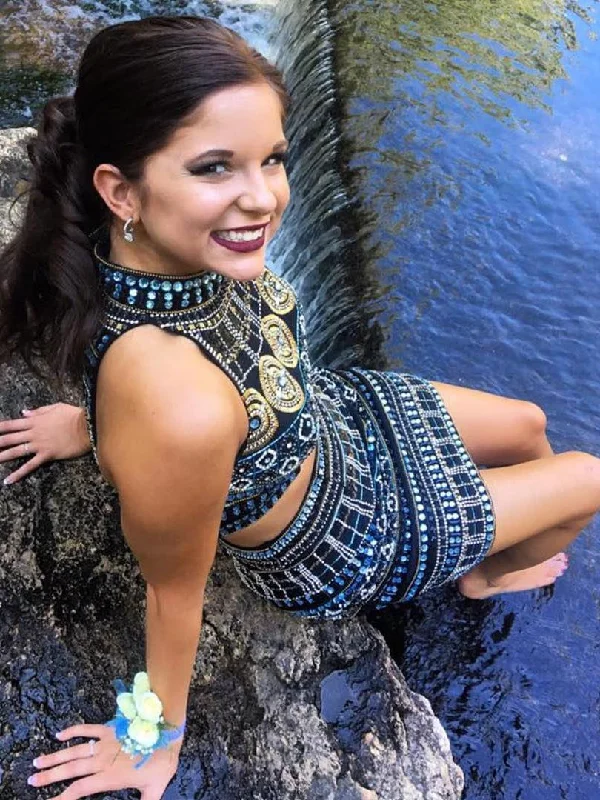 Massive Deals Two Piece Homecoming Dresses Sparkly Red Rhinestone Short Prom Dress Party Dress JK783