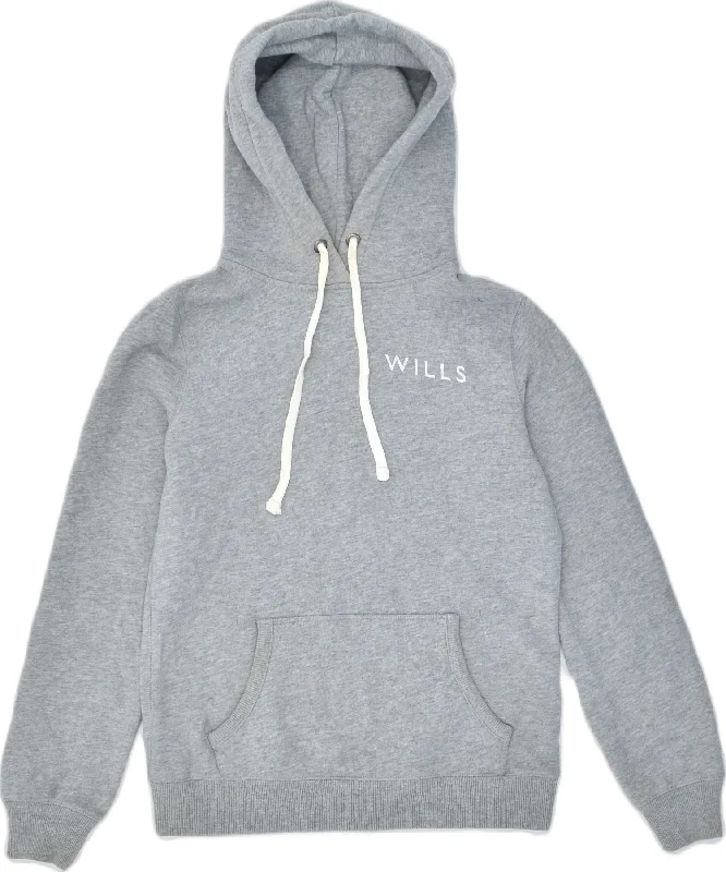 Clearance Items classic hoodieJACK WILLS Womens Graphic Hoodie Jumper UK 8 Small Grey Cotton Sports