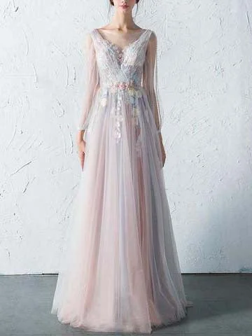 Time-Limited Offer Chic Prom Dresses Colorful Bateau Appliques Long Prom Dress Tulle JKL474