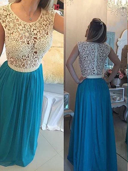 Discount Deals Long Prom Dresses Scoop A Line Floor Length Chiffon Lace Beading Sexy Prom Dress JKL597