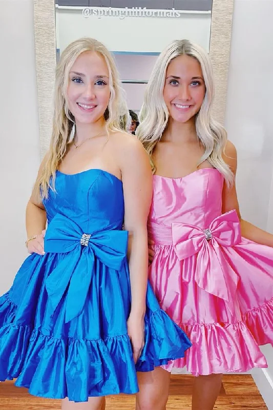 Final Markdown midi dressPink A-line Straight Bow Short Taffeta Homecoming Dress