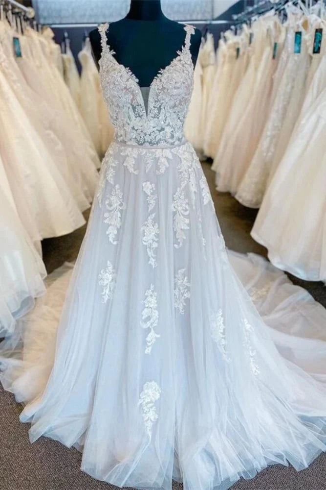 Buy Now chic shift dressSexy Tulle A-Line V-Neck Spaghetti Straps Appliques Open Back Wedding Dress Buy Now chic shift dressSexy Tulle A-Line V-Neck Spaghetti Straps Appliques Open Back Wedding Dress