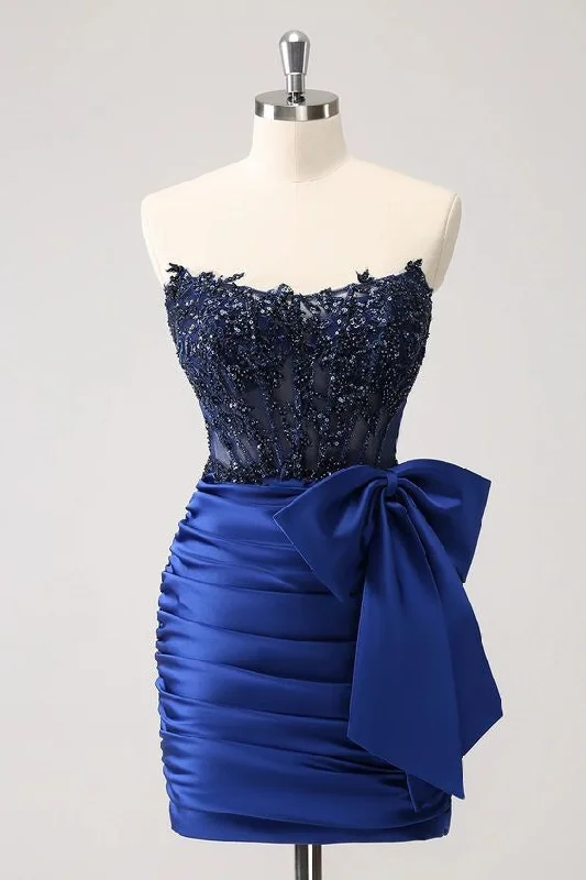 Online Only ruched dressSparkly Navy Strapless Beaded Appliques Tight Homecoming Dress Online Only ruched dressSparkly Navy Strapless Beaded Appliques Tight Homecoming Dress