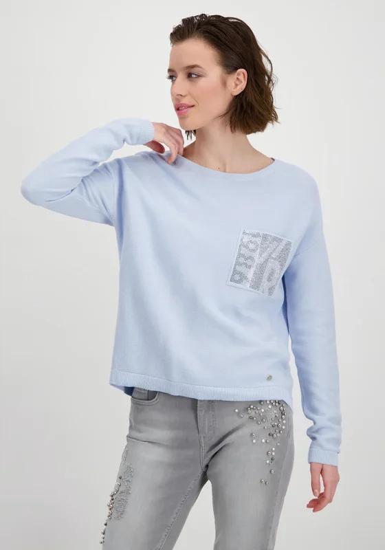 Clearance Event bold hoodie with logoMonari Rhinestone Patch Pocket Knit Sweater, Light Blue