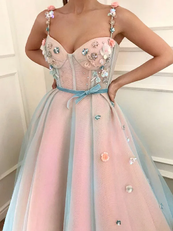 Savings Alert Sparkly Prom Dresses with Straps Hand-Made Flower Pink Prom Dress Fashion Evening Dress JKL1528