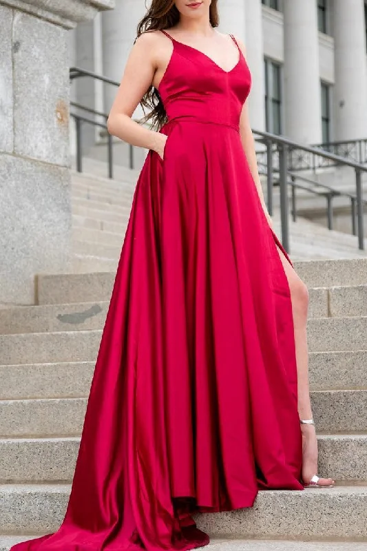 Flash Deals cocktail party dressChic Satin A-Line V-Neck Spaghetti Straps With Train Bridesmaid Dress Flash Deals cocktail party dressChic Satin A-Line V-Neck Spaghetti Straps With Train Bridesmaid Dress
