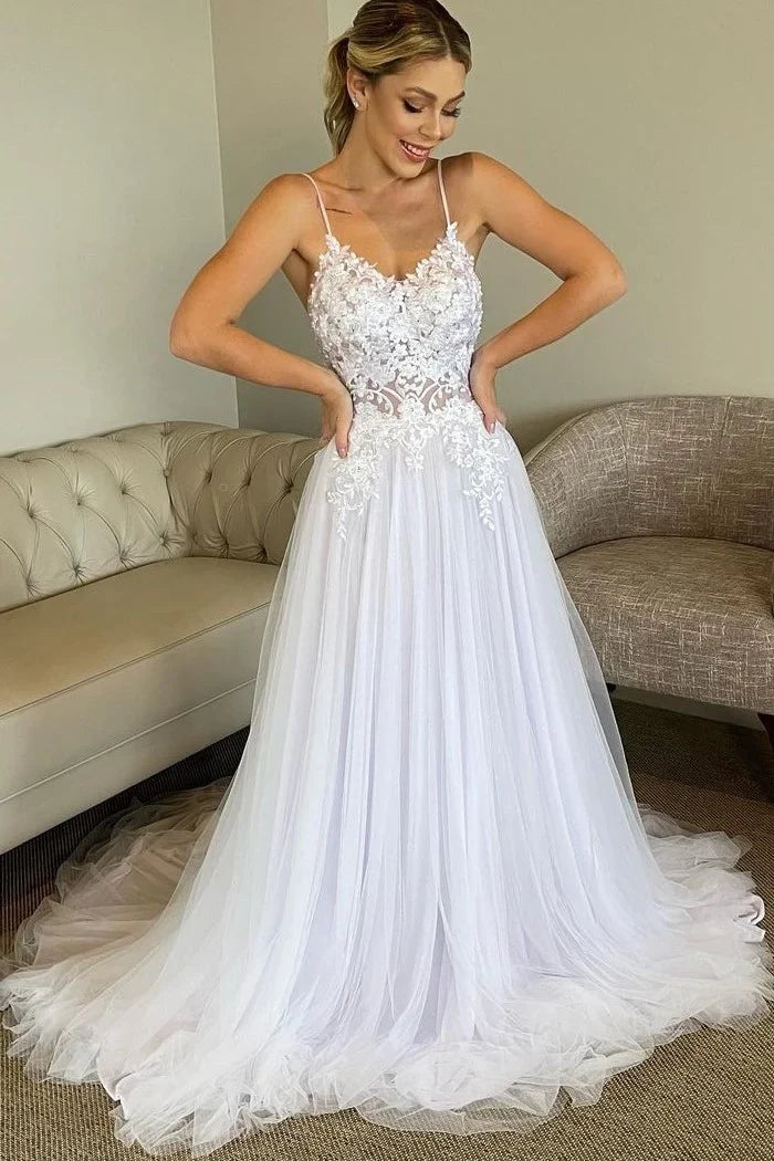 Bargain Prices romantic dressV-Neck Spaghetti Straps A-Line Wedding Dress With Appliques Bargain Prices romantic dressV-Neck Spaghetti Straps A-Line Wedding Dress With Appliques