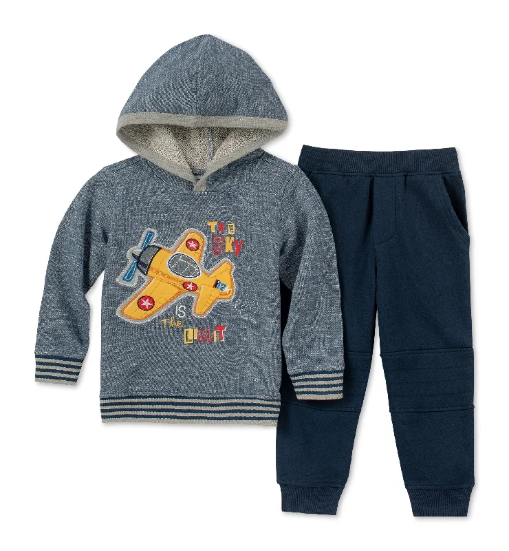 Final Clearance comfy hoodielightweight fitness hoodieKids Headquarters Baby Boys 2 Pc. Marled Plane Hoodie Pants Set