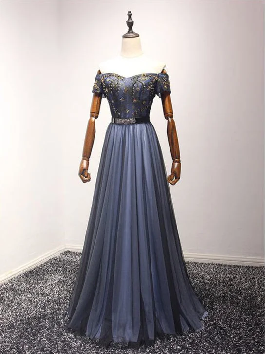 Price Cut Cheap Prom Dresses A Line Floor-length Off-the-shoulder Long Sexy Prom Dress JKL624