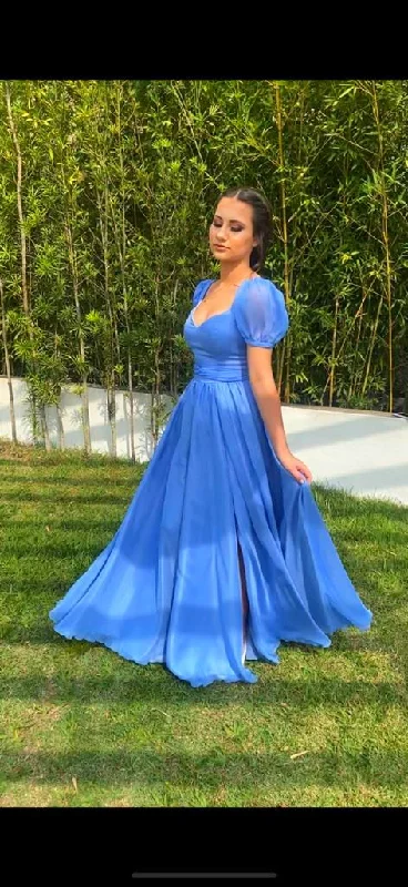 Major Savings flowy evening dressRetro A-line Blue Prom Dress with Puffy Sleeves,Backless Prom Gown Y4300 Major Savings flowy evening dressRetro A-line Blue Prom Dress with Puffy Sleeves,Backless Prom Gown Y4300