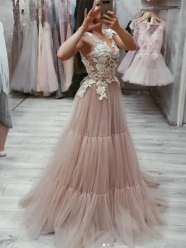 Extra Savings Beautiful Prom Dresses A Line with Straps V-neck Dusty Rose Long Prom Dress JKL1506